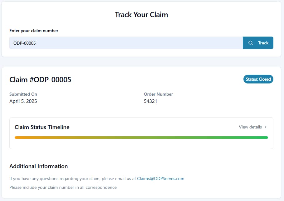 Claim Submission Form Screenshot